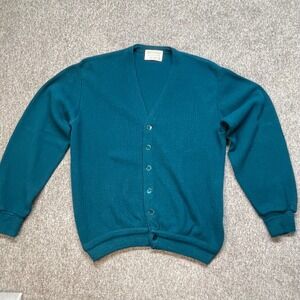 Vintage‎ Jefflinks Cardigan Teal V Neck Button  100% DuPont Orlon M Grandpacore